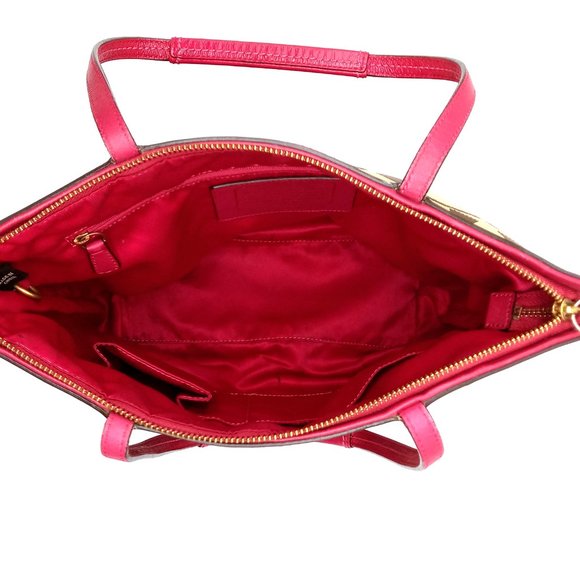 EUC Coach Signature Stripe Patent Leather Tote Shoulder Bag Khaki Pink 12429. - Picture 14 of 15